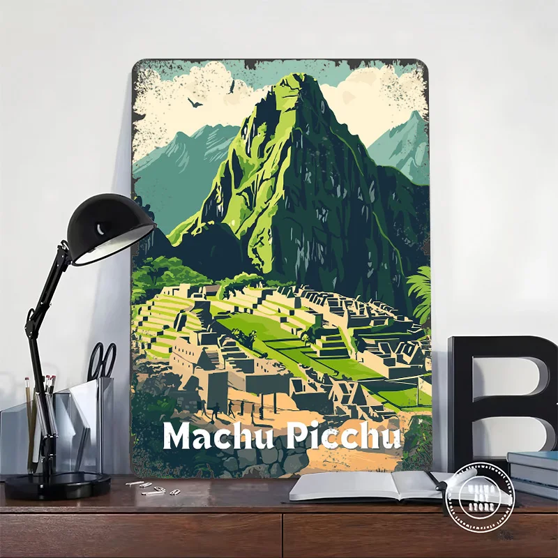 Machu Picchu Travel Poster Customized Wall Art Vintage Metal Signs Retro Tin Plaque for Man Cave Interior Decoration Living Room