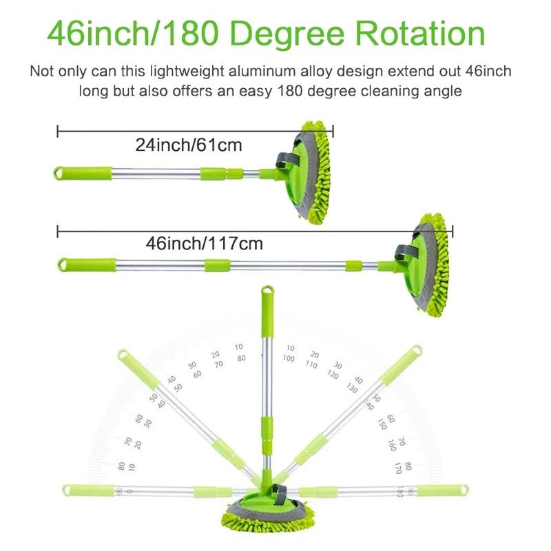 Mitón de microfibra de chenilla para lavado de coche, palo de extensión de cepillo de polvo, mango largo, 2 en 1, 24-46 pulgadas, 3 unidades
