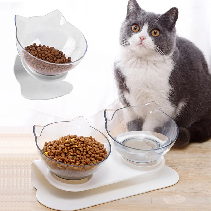 Elevated Cat Bowl Stand, 15 Tilted Neck Guard Cat Food Bowl, Non-slip Watering Feeding Bowls for Cat, Pet Supplies