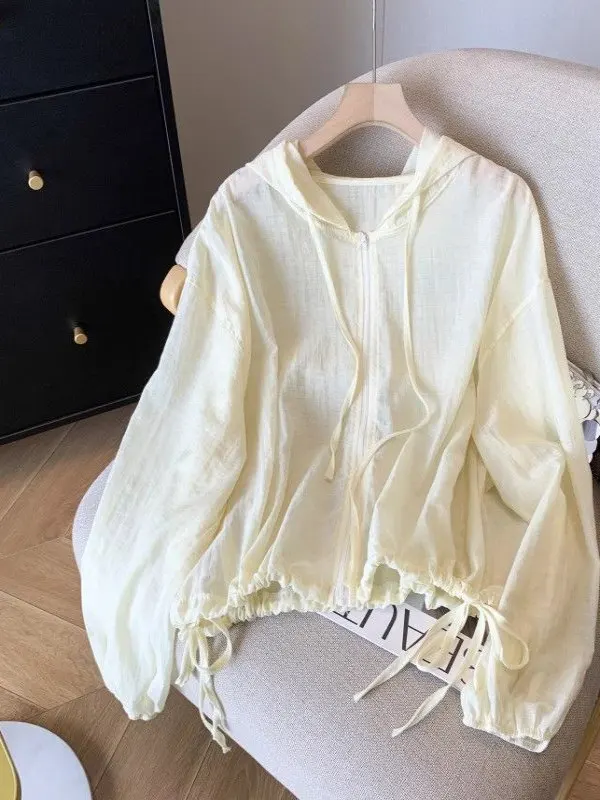 

Summer 2025 Women's Casual Lightweight Hooded Sun Protection Jaet Loose Fit Versatile Commuting Sle Zip Closure Long Sve