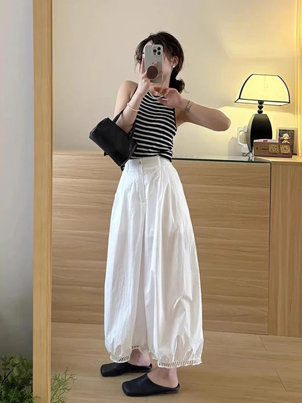 

2026 Summer Trendy Commute Style Striped Vest Wide Leg Pants Two Piece Set High Waist Long Pants Casual Universal Size