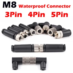 Conector de sensor M8 de 3 pines, 4 pines, 5 pines, resistente al agua, macho y hembra, tornillo, acoplamiento roscado, 3, 4, 5 pines