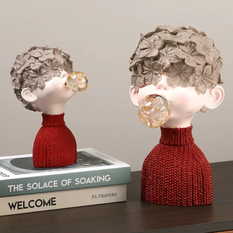 Abstract Art Bubble Blowing Doll Statue, Living Room Decoration, Resin Sculpture Decoration Crafts, Home Decoration Accessories