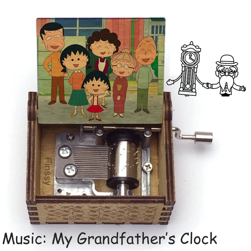 Wooden Chibi Maruko chan color print Music Box my grandfather's clock new year students Birthday Gifts kids toy Christmas Gift