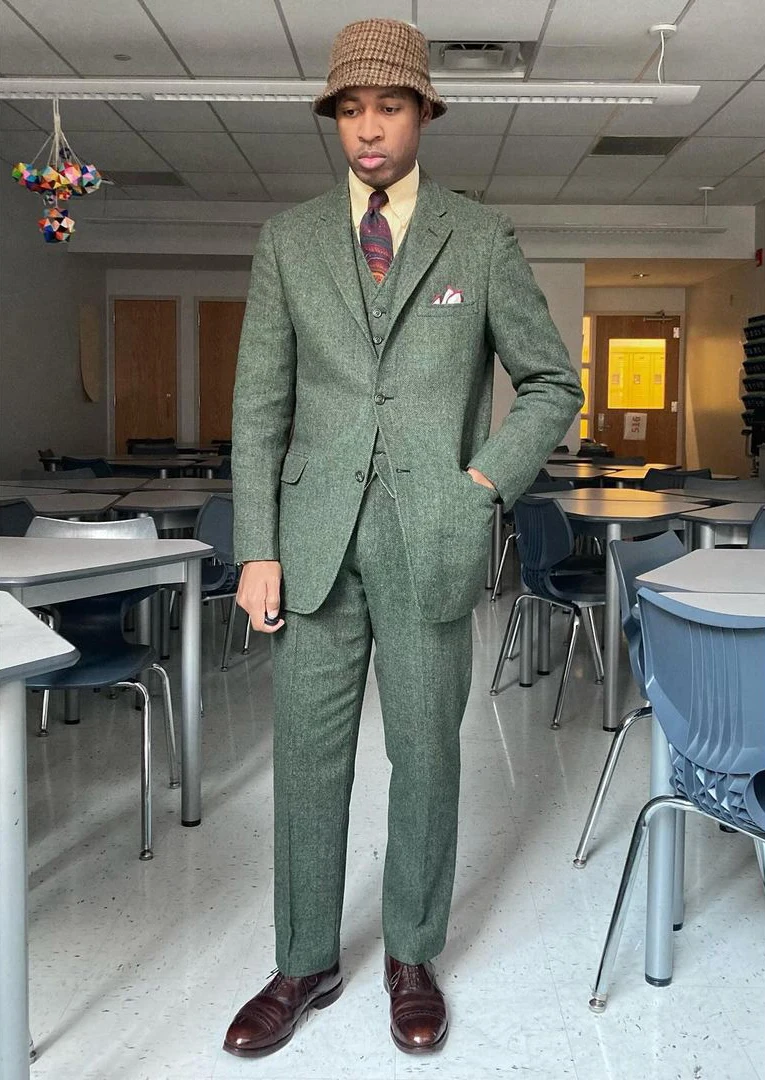 تويد الصوفية الرجال الزفاف البدلات الرسمية 3 قطع سميكة بلغت ذروتها التلبيب العريس ارتداء حفلة عيد ميلاد عرض الأزياء السراويل الدعاوى