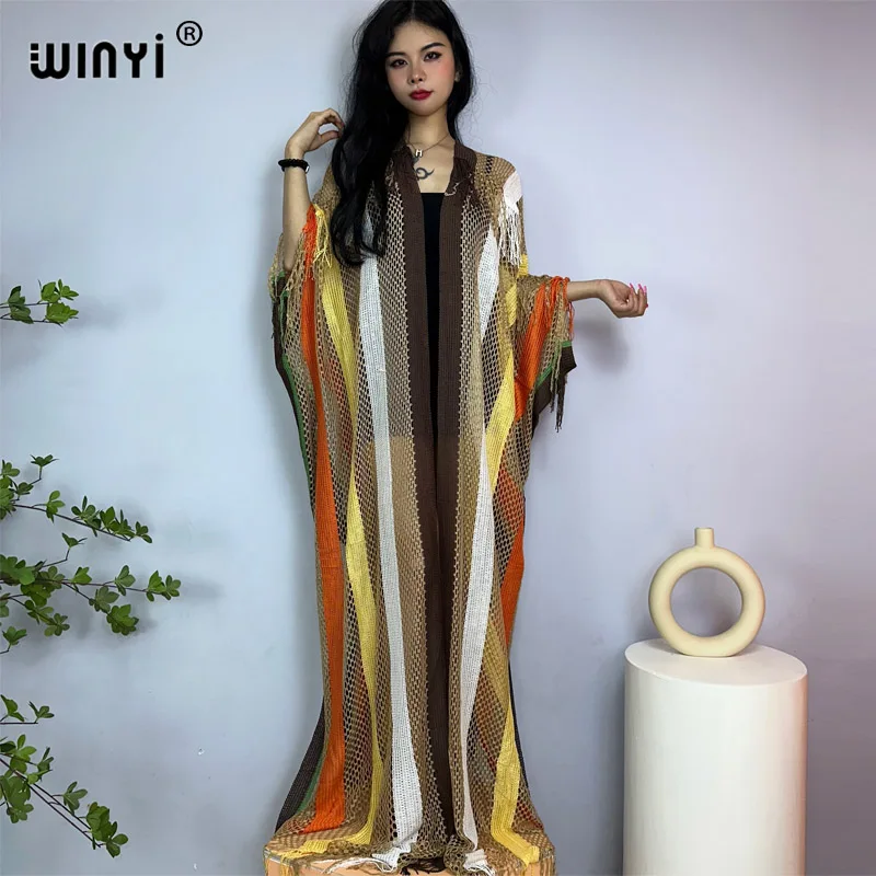 WINYI lato Africa modny nadruk kobiet płaszcz długa sukienka elegancka Boho maxi plaża futerał do pływania z wydrążonymi seksowny płaszcz seksownymi