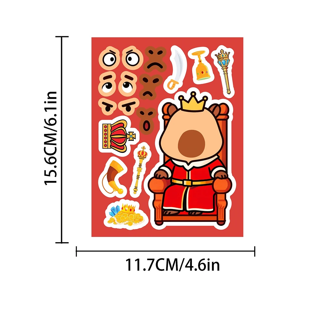 8/16sheets Creative Capybara Puzzle Stickers Make a Face Game Sticker Funny Assemble Jigsaw DIY Cartoon Decals Party Toys Gifts