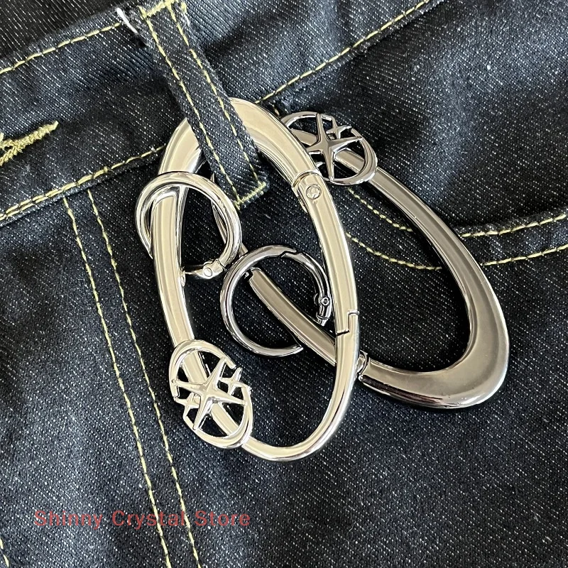 Y2K Punk Star Oval Metal Carabiner Keychain Mountaineering Car Key Ring Gothic Backpack Waist Hanging Decor