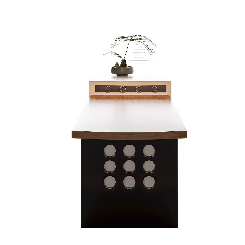 

Modern minimalist Bauhaus island dining table, integrated original design, wabi-sabi multi-functional retractable bar