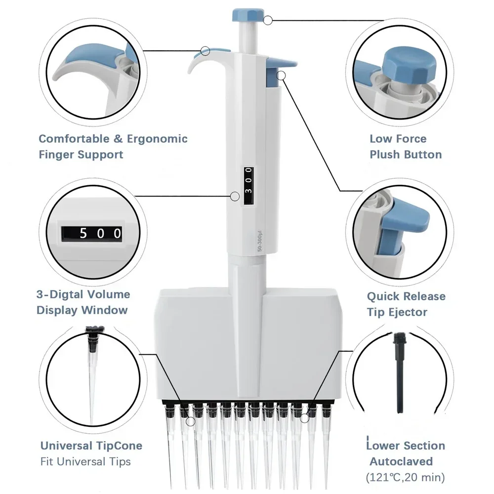 دليل قابل للتعديل حجم 8/12 قناة الأوتوكلاف مختبر Micropipette