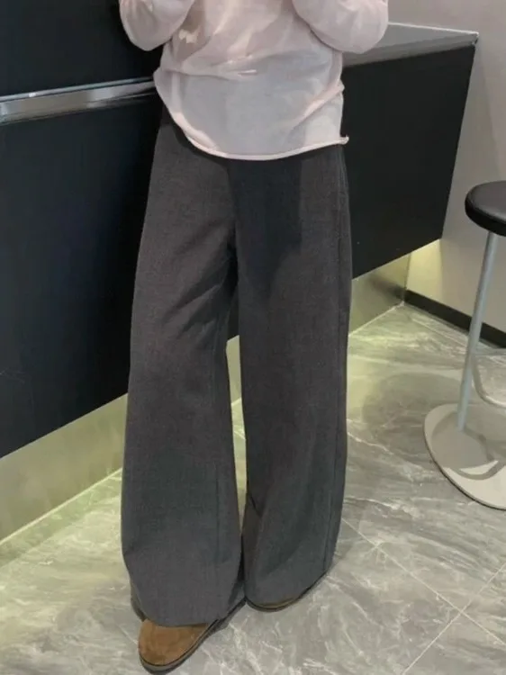 

Retro Artistic Casual Loose Drapey Wide Leg Pants Commute Slimming High Waist Zipper Closure Straight Cut All Seasons