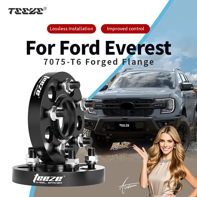 Teeze 2/4pcs 6x139.7 93.1 M12 x 1.5 Hub Centric Black Forged wheel spacer For Ford Everest 2007-202 Flange Plate15/20/25/30/35mm