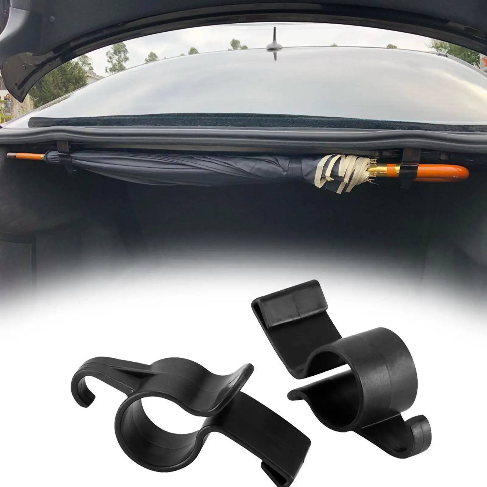 2pcs Car Umbrella Holder Portable Plastic Trunk Mount Organizer Towel Hook