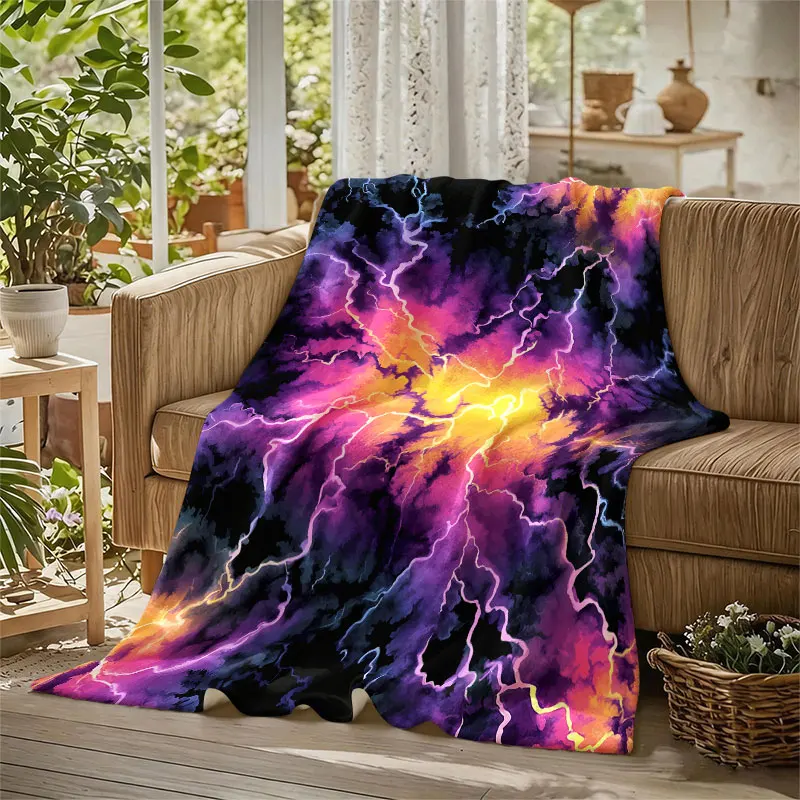 Neon Lightning Storm Flannel Blanket Warm Soft Halloween Christmas Decorative Couch Warm Cozy All-Season Gift