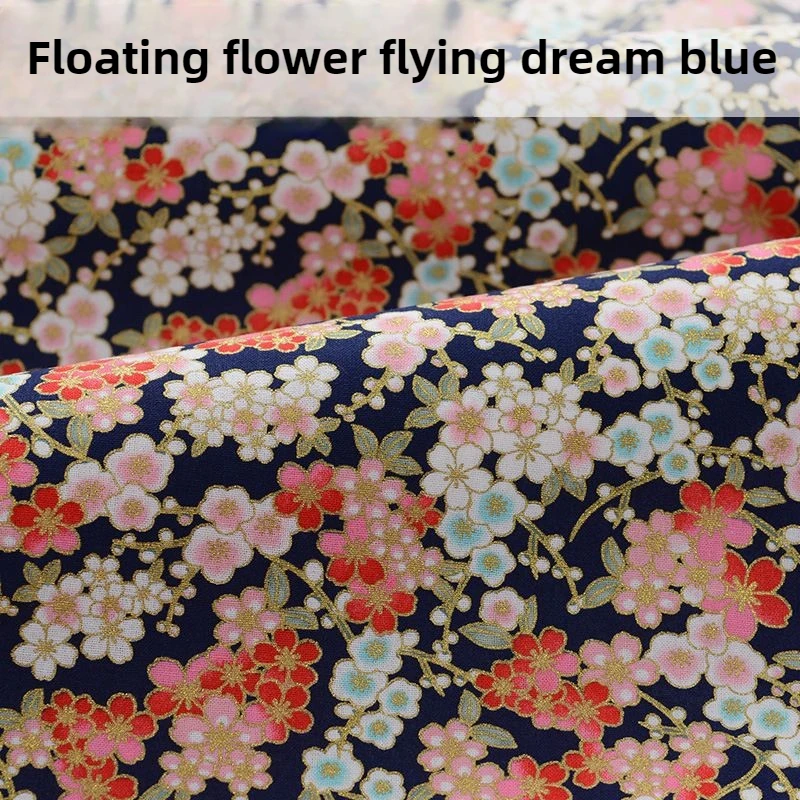 High Quality Cotton Japanese Printed Fabric By The Meter for Cheongsam Hanfu Sewing Thin Sakura Pattern Textile Comfortable Blue