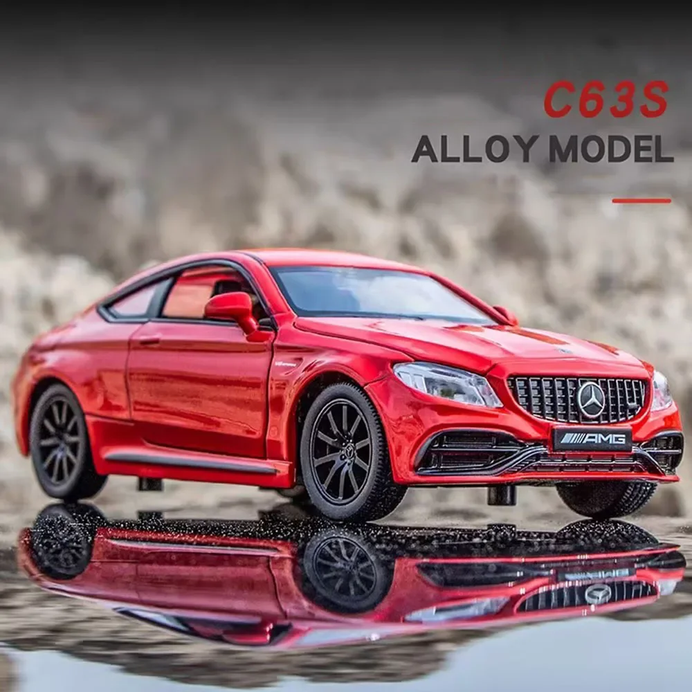 

1:32 Alloy Benz C63S AMG Cars Models Diecast Toys 4 Doors Opened Miniature Vehicles Rubber Tires Light Music Car Boys Xmas Gifts