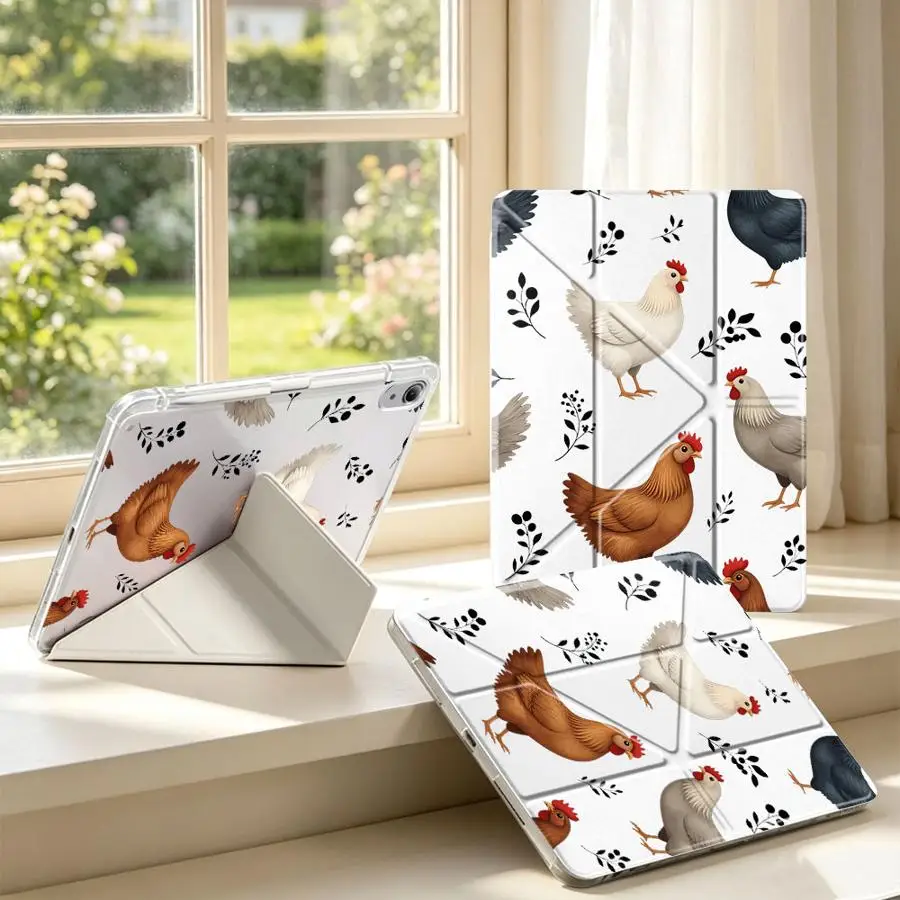 Tablet Case For Samsung Galaxy Tab S9 Plus S7 FE S10 Lite A8 A11 S8 A9 Plus With Pen Slot Cover Cartoon Pastoral Chickens