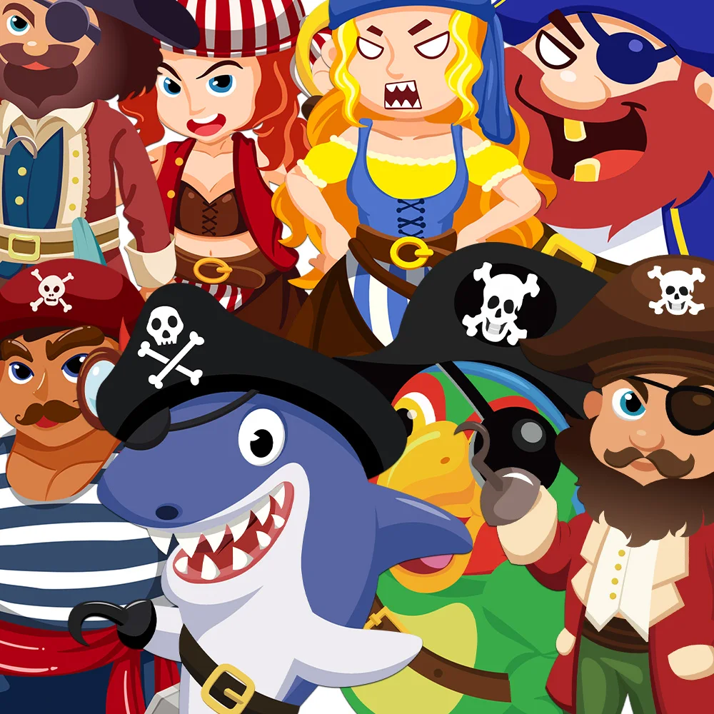 8PCS Creative Pirate Member Face Changing Cartoon Assembly Stickers Captain Sailor Parrot Shark Fun DIY Balloon Water Cup Phone