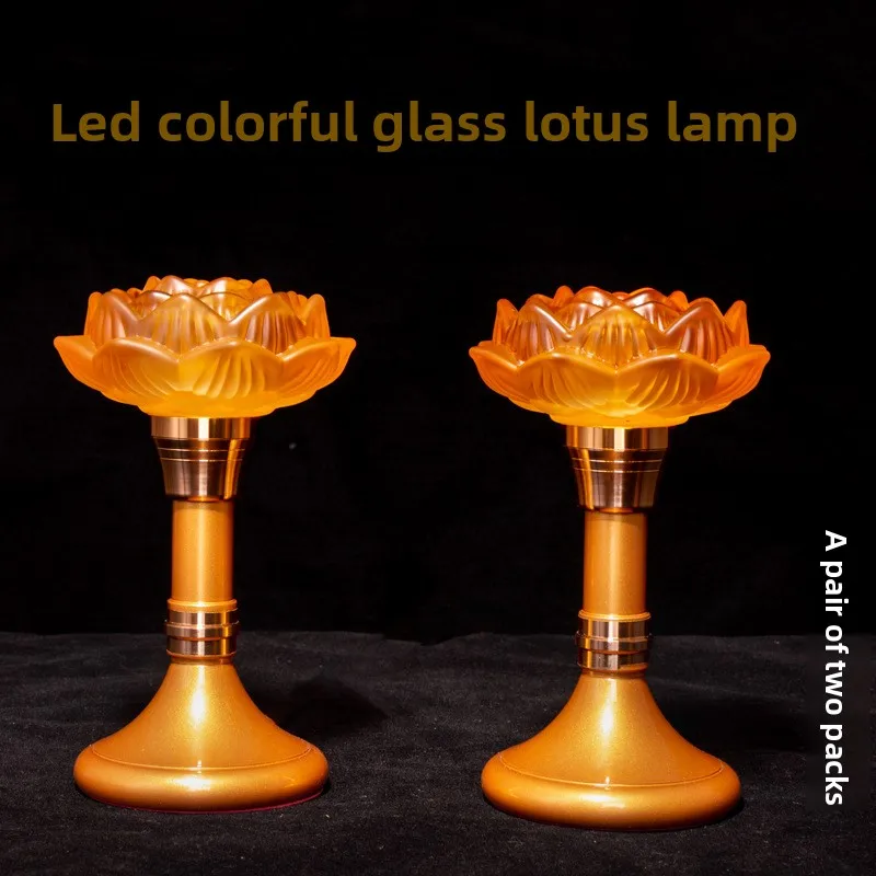 Colorful glazed led lotus candle holder electronic candle light, long light plug-in ghee lamp