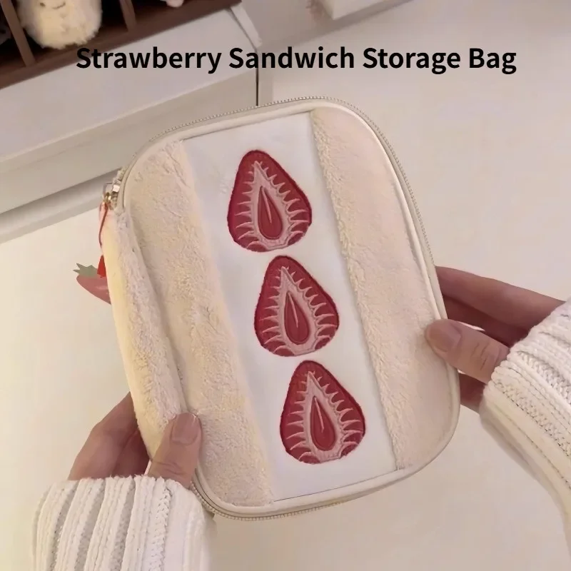 

Large Capacity Multifunctional Pencil Case for Daily Use Cute Ins Plush Strawberry Stationery Storage Bag Cosmetic Pouch