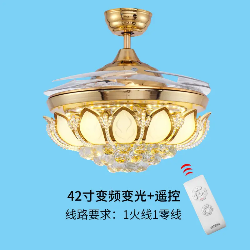 Ventilador de techo de cristal de lujo de 42 pulgadas con luz, lámpara Led moderna con Control remoto y aspas retráctiles para dormitorio