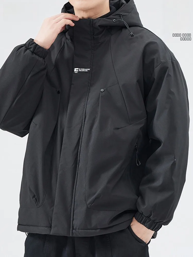 

Men's Workwear Jaet Winter Thiened Warm Loose Comfortable Windproof Spor Hooded Cotton Coat Youth Faion Polyester Fiber