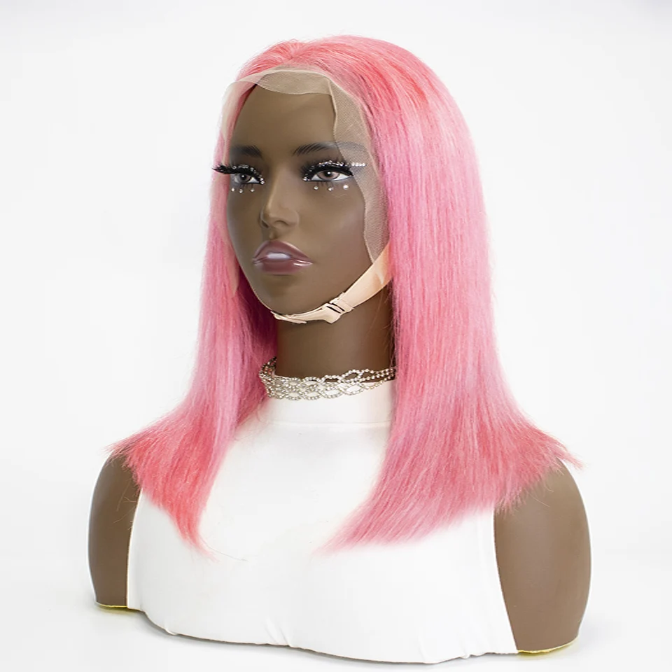 

Pink Color Short Bob Wig 100% Human Hair 13x4 Lace Front Wigs Transparent Lace Frontal Wig Deep Wave Jerry Curly Wig For Women