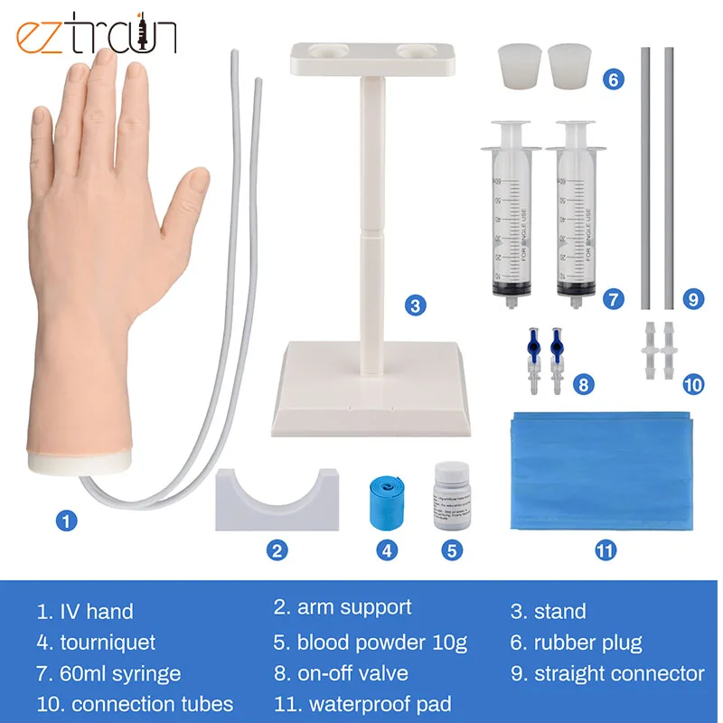 Kit de mão para prática IV com treinamento de silicone Mão IV para treinamento de carreira de flebotomia