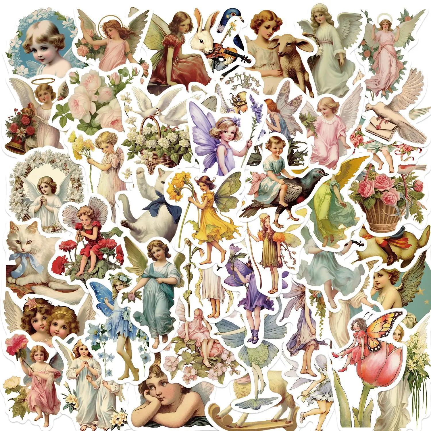 50PCS Vintage Angels and Fairy Stickers, Vinyl Scrapbooking Stickers Packs, Kawaii Cute Angel Aesthetic Stickers for phone