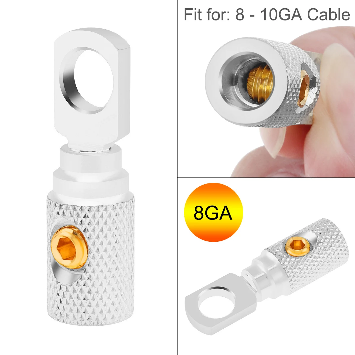 8 Gauge Brass with Nickel Plated Ring Set Screw Battery Ring Terminals Amp Input Reducers for 8 - 10 Gauge Wire for Inverters