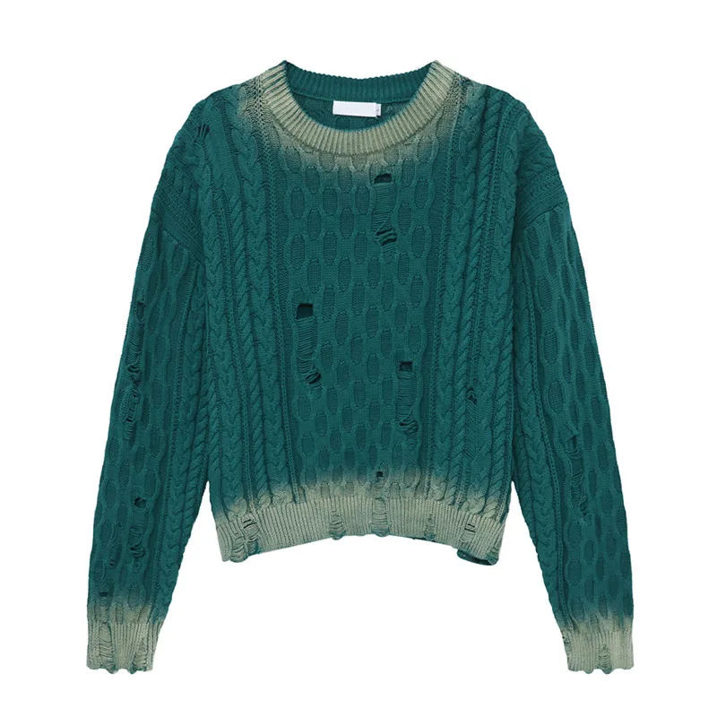 Syuhgfa neue koreanische Art Herren bekleidung Pullover 2024 Herbst runden Kragen Aushöhlung Loch Design Strick oberteil Vintage Herren oberteil