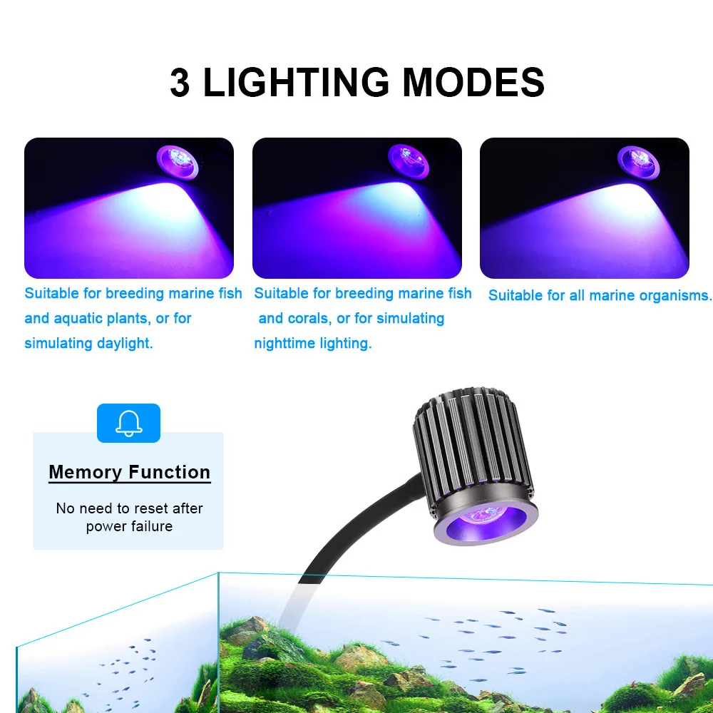 LED Aquarium Light Full Spectrum Reef Coral Lamp UV Dimmable Timer 24/7 Mode Fish Tank Clamp Light 8W 12W view 5