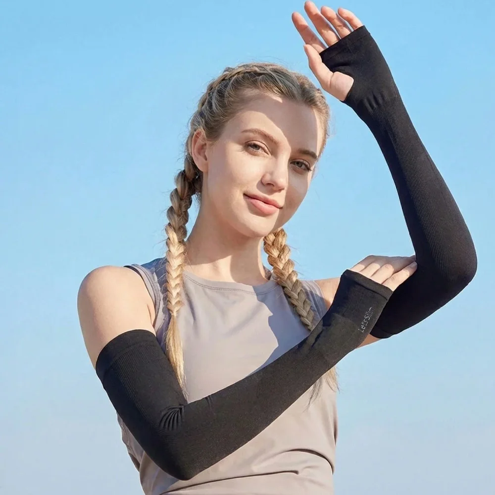 2 Pcs (1 Pair) Women's Ice Silky Fiber Fabric Arm Sleeves, Cooling Arm Covers for Running, Fishing, Cycling image 6