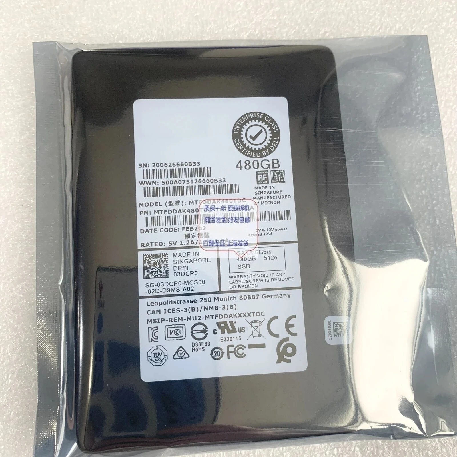 

03DCP0 MTFDDAK480TDC 3DCP0 480G SSD б/у