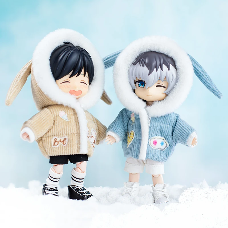 

Handmade Ob11 Obitsu Doll Clothes Printing Warm Down Jacket With Bunny Ears Dress For Obitsu 11,Molly, Gsc,1/12 Bjd Dolls