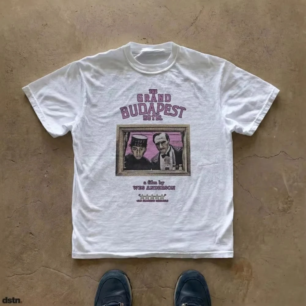 Wes Anderson Film Tee Vintage Tee Grand Budapest Hotel Movie T-shirt Print Clothing Casual Loose Suitable for Both Men and Women