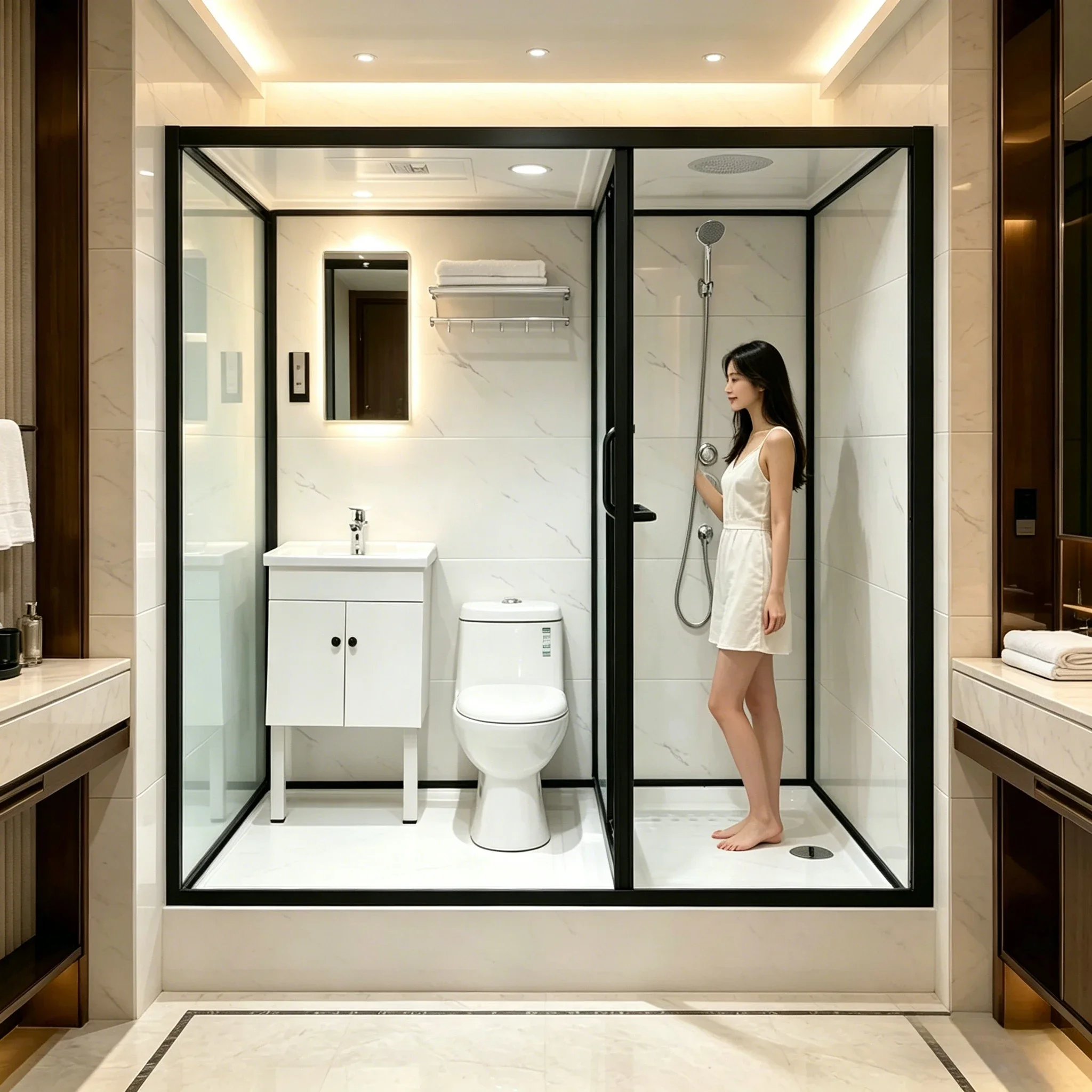 &c Hot Selling Sliding Portable Shower Cabin Tempered Glass Acrylic Base Modular Bathroom Hotel Shower Room Toilet Room