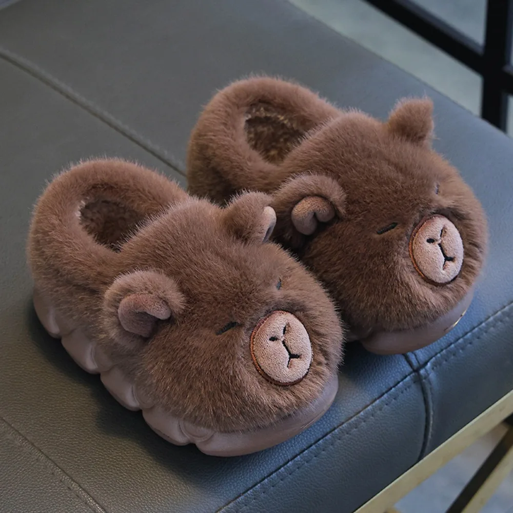 

New Capybara Kids Slippers Soft Non Slip Cotton Shoes Warm Thicken Fluffy Slippers Winter