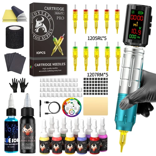 Kit de tatuaje TRO, Kit de pluma de tatuaje de aleación para maquillaje permanente, Kit de máquina de tatuaje, pantalla a Color, fuente de alimentación para tatuaje, Kit de tatuaje