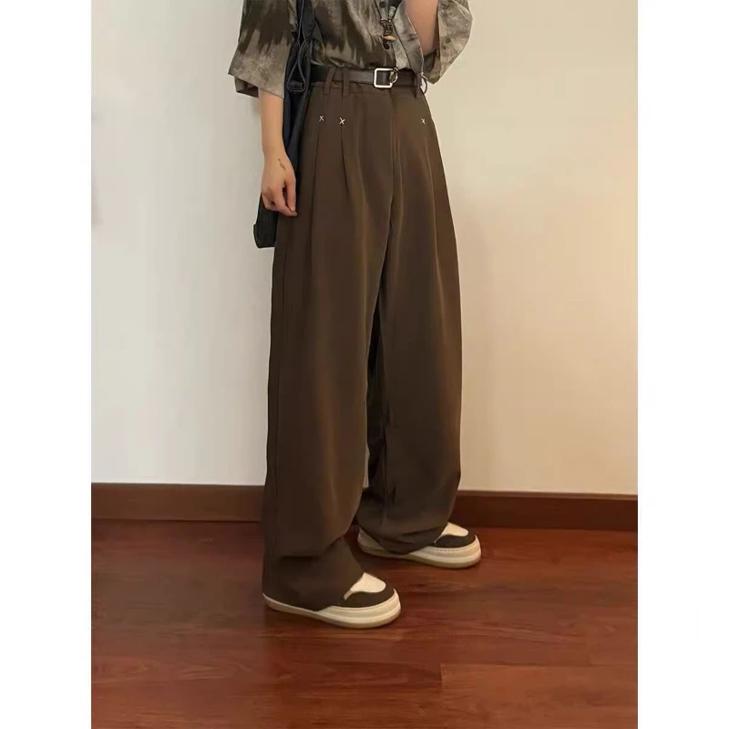 American Retro Loose Japanese Trousers Men's Spring Summer Trendy Brand Pleated Casual Versatile Straight Wide-leg Trousers Men