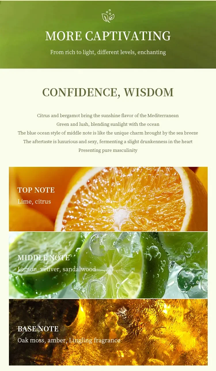 Profumo da uomo originale da 50 ml – Aromi freschi di legno di agrumi |   Colonia quotidiana e appuntita con fragranza leggera ai feromoni duratura