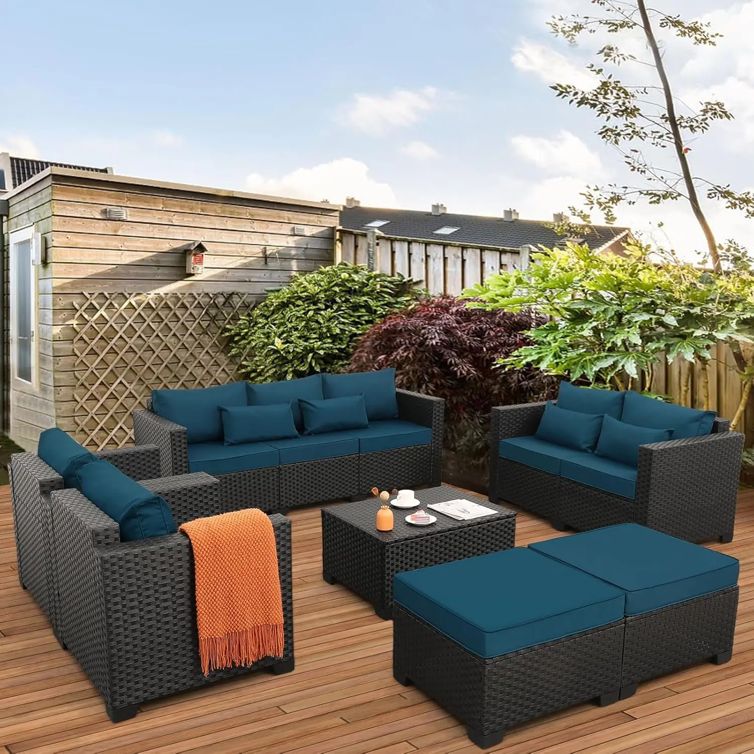 

7 Piece Rattan Patio Set Outdoor Sectional Sofa Anti-Slip Cushions Waterproof Cover Customized