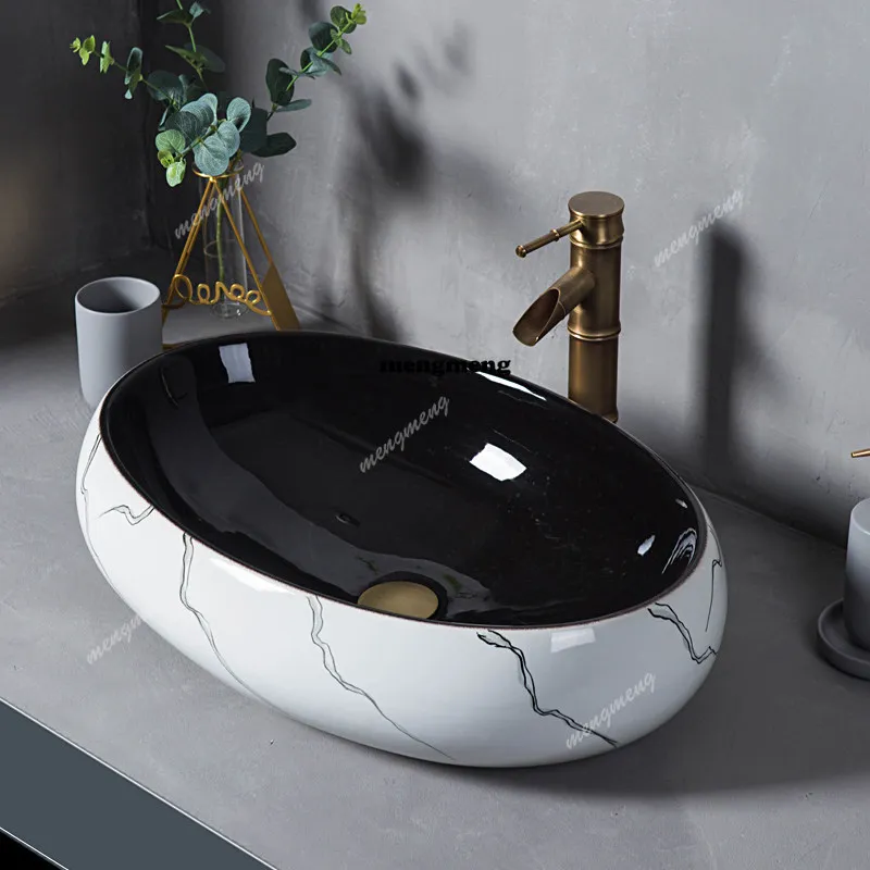 

Black ceramic countertop basin, bathroom washing, washbasin for household use