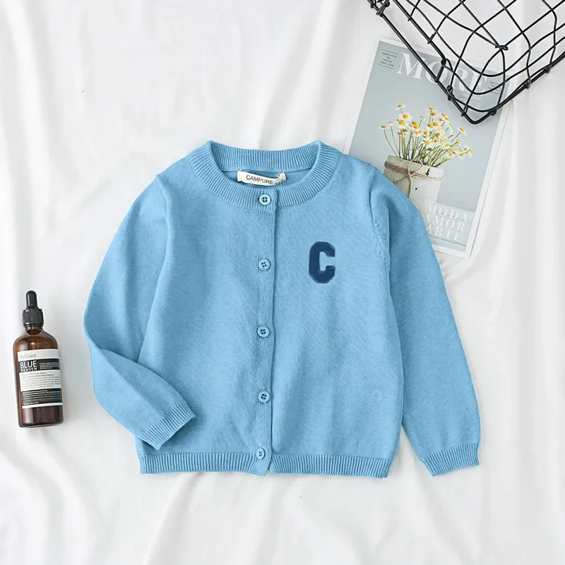 1-6Y Autumn Winter Baby Boys Girls Solid Color Knitted Cardigan Sweaters Coat Children Clothing Kids Handmade Cardigan Coat Tops