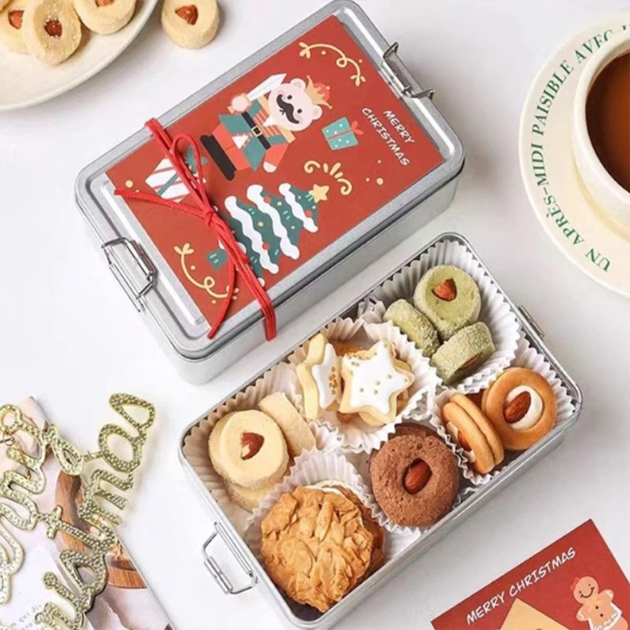 Reusable Metal Lunch Box Tin with Lockable Side Handles Perfect for Storing Homemade Cookies Snacks Candles and Party Gifts