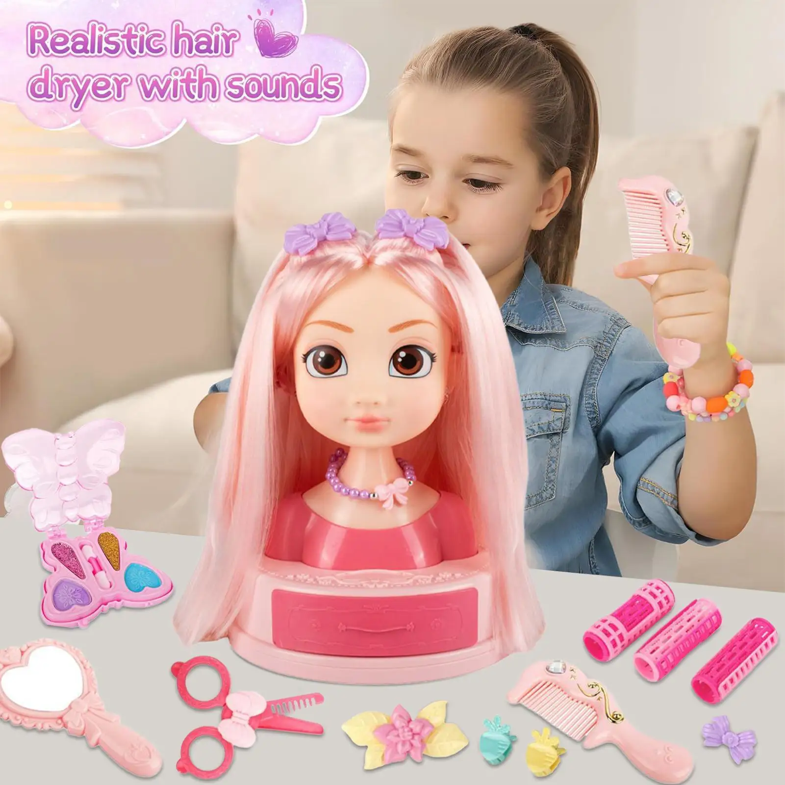 

Hair Salon Girls Toys Little Girls Pretend Play Hair Styling Set Hairstyling Dress Up Toy Kit With Ear Studs Curling Irons