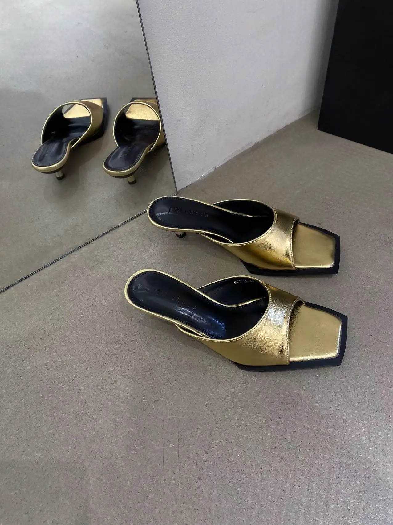 Sapatos de mulas em toe aberto para mulheres, saltos altos finos, bombas de festa, sandálias sexy de casamento, ouro, branco, prata, fora, verão, tamanho 35-39