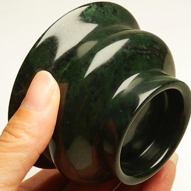 Taza de té de Jade verde oscuro Natural, taza de agua de boca grande, tazón de té de piedra King de medicina, copa de vino