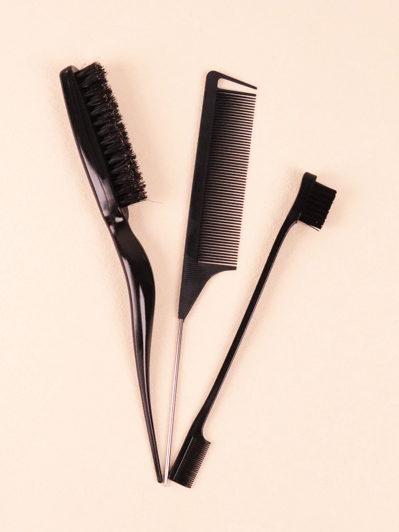 Set pettine per parrucchiere, spazzola posteriore in nylon, pettine a coda di ratto con ago in acciaio, spazzola per il controllo dei bordi Speciale per parrucche di capelli veri