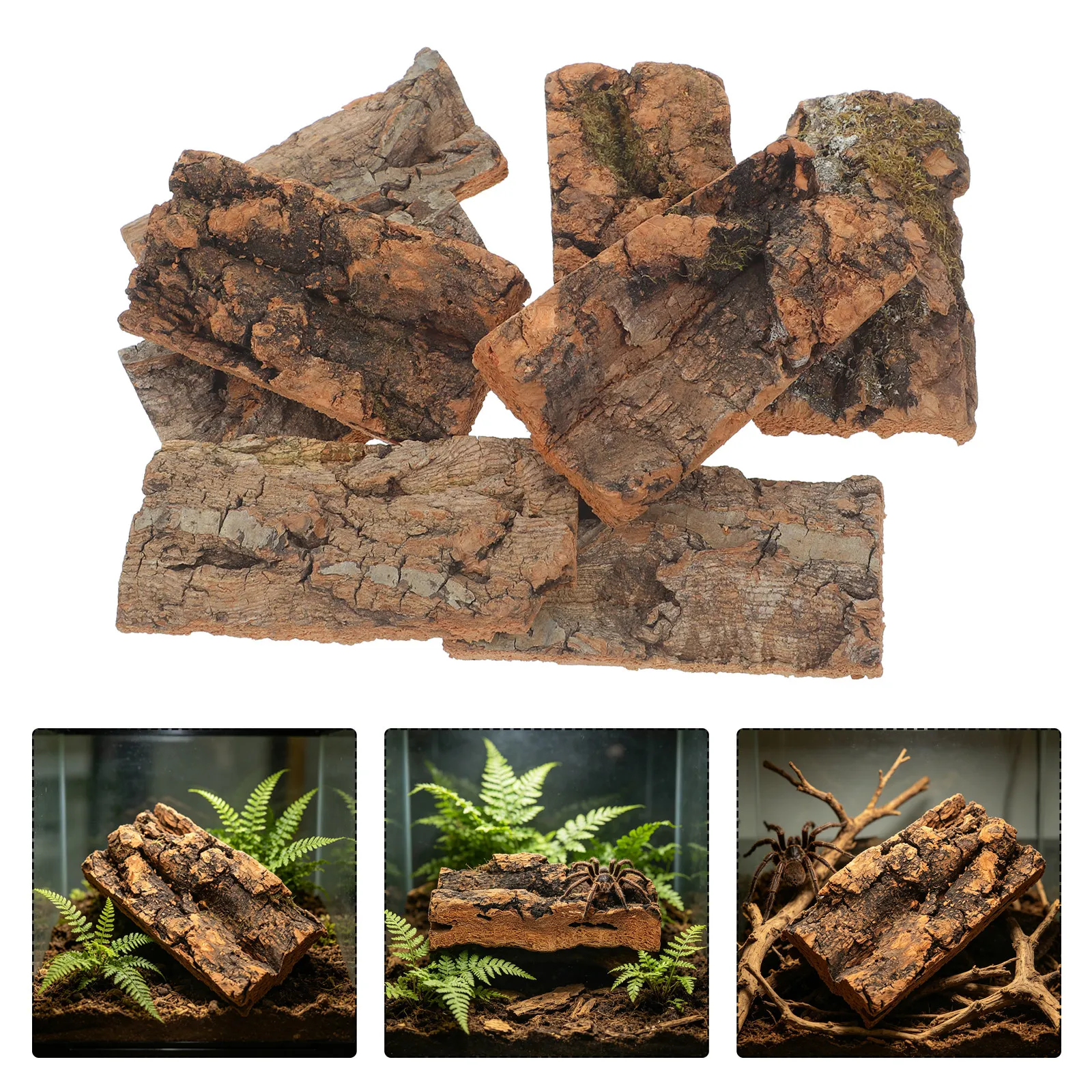 

8pcs Small Natural Cork Bark For Reptiles Hideouts, For Lizards, Turtle And Snake Terrarium Background Decoration For Water Tank